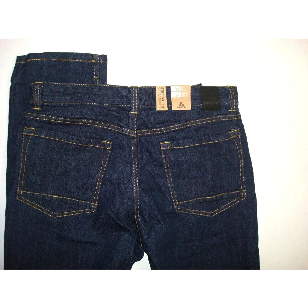 NWT New Mens 32 X 36 Prana Organic Feener Straight Leg Jeans Dark Blue Denim
